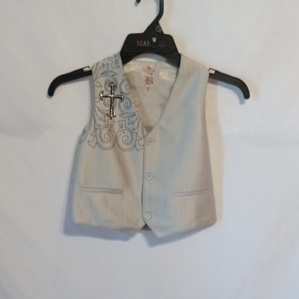 Stylish Kids Beige Latino Vest with Embroidery Cross